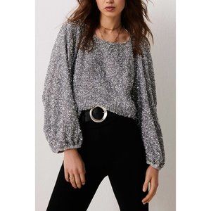 NWT $335 BA&SH SAO SILVER SEQUIN GLITTER LOW BACK TOP SOLD OUT!! SIZE XS